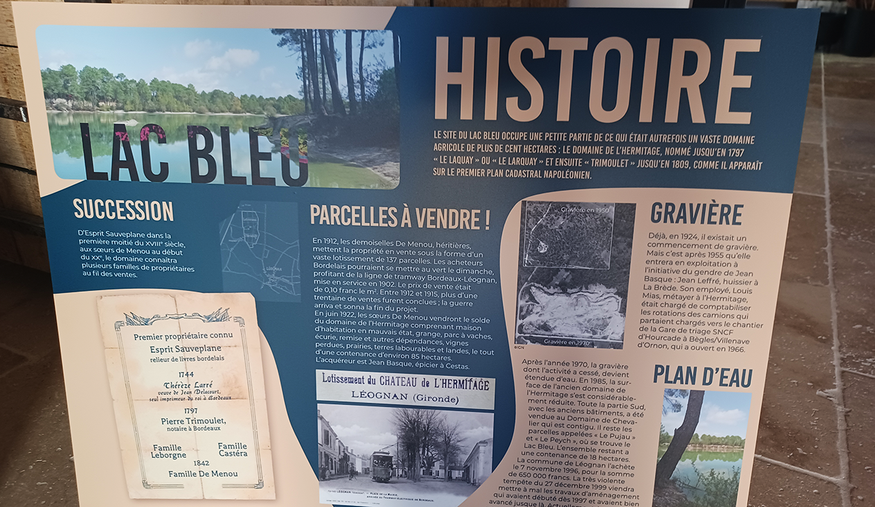 Panneau d’interprétation consacré à l’histoire du lac Bleu